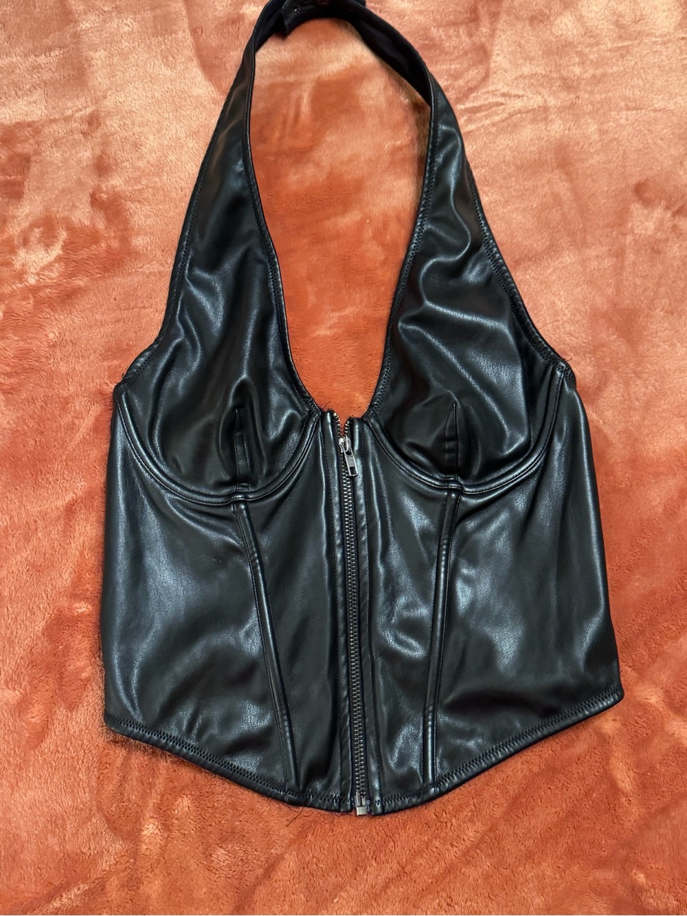 Urban Outfitters Black Faux Leather Lace-Up Bustier Top